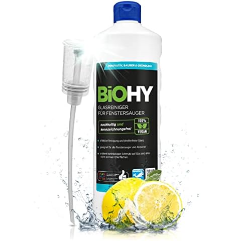 BiOHY Glasreiniger für Fenstersauger + Dosierer | Fensterreiniger Konzentrat für alle Fenstersauger | Bio Reinigungsmittel sorgt Cover