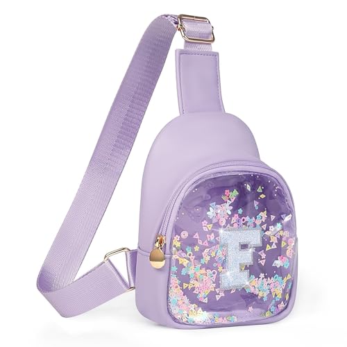 Image of COSHAYSOO Purple Toddler Little Girls Purse 2 3 4 5 6 7 Year Old Kids Sling Bag Initial Crossbody Pouch, Stylish Trending Cute Birthday Christmas Presents Halloween Thanksgiving Gift Ideas Letter F