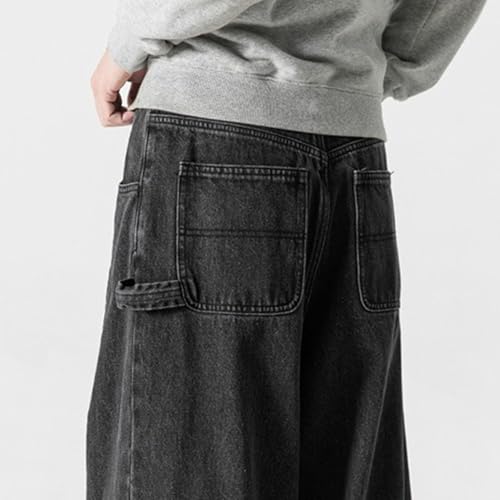 Men Baggy Jeans Wide Leg Jeans Men Hip Hop Straight Streetwear Drawstring Elastic Waist Relaxed Fit Long Trousers2