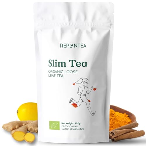 Slim Tea Organic 100g (50 Cups) | Detox Loose Leaf Tea with Matcha, Mate, Ginger, Turmeric, Cinnamom, Mint REPLANTEA