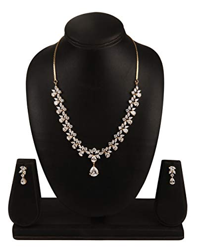Image of Swasti Jewels Gold Plated CZ Necklace and Earrings Set for Women