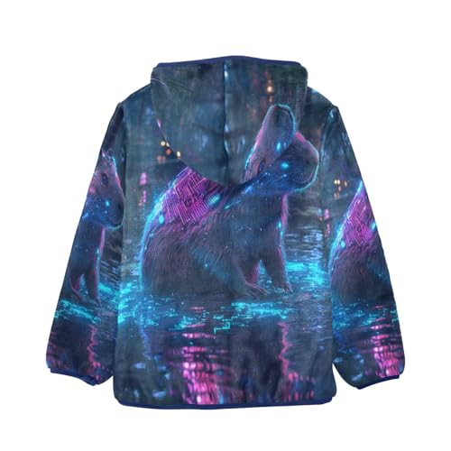 Neon Capybaras Toddler Fleece Jacket Girl Boys Hooded Fleece Jacket Coat Warm Outwear Zip-up 3-10T2
