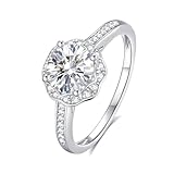 Tolldek Alianzas de boda elegantes de oro amarillo de 18 quilates, elegantes flores con moissanita, anillo solitario PT950 Platinum, talla 47-65, Oro blanco 375 de 9 quilates, Moissanita