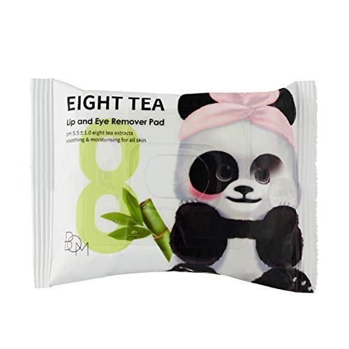 BOM COSMETICS Eight Tea Lip and Eye Remover Pad 30ea 1.94 oz. Double Sided Pad for Exfoliation Care & Hydration, Waterproof Lip & Eye Makeup Remover Wipes, Korean Face Wash, Travel Size