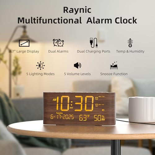 Raynic Digital Alarm Clock, 8.7" Large LED Display, Dual Alarms for Bedroom - Image 2