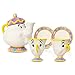 Disney Beauty and the Beast Sculpted Mrs. Potts Teapot With 2 Chip Cups and Saucers Replica | Tea Party Set For Coffee, Espresso