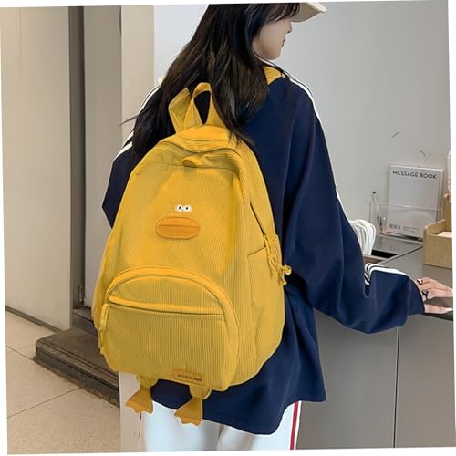 Corduroy Backpack Spacious Capacity Kawaii Backpack Multi-pocket Designed Cute Duck Bag Zippered Novelty Carrier with Double Adjustable Straps for Travel Yellow3