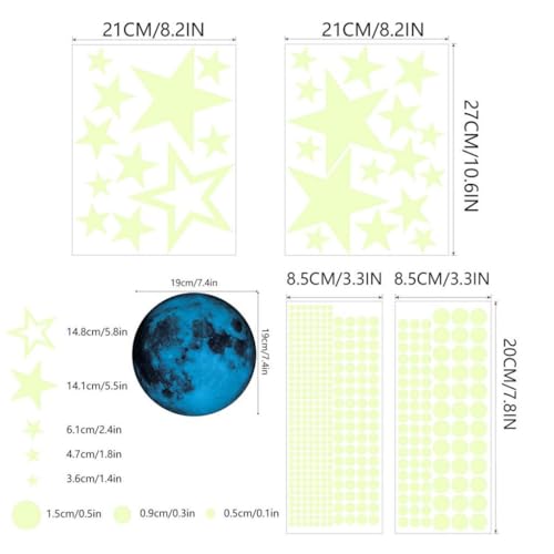 Set de 5 adhesivos luminosos de pared estrellas y luna miniatura 3