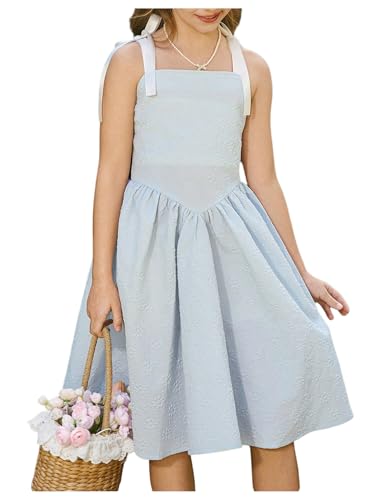 Verdusa Girl's Floral Jacquard Bow Tie Shoulder Dress Sleeveless A Line Flared Summer Dresses