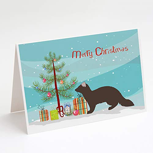 Caroline's Treasures BB9236GCA7P Sable Marten Christmas Greeting Cards and Envelopes Pack of 8, Teal Blank Cards with Envelopes Whimsical A7 Size 5x7 Blank Note Cards