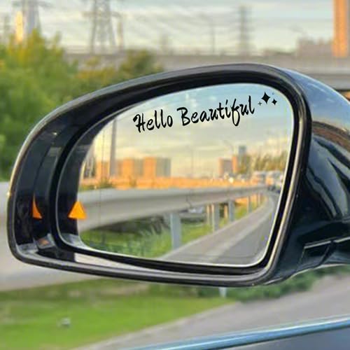 Image of 3pcs Hello Beautiful Mirror Decal Durable Bumper Rear View Mirror Sticker | Waterproof Vinyl Car Stickers, Car Decals For Women Funny Window Bumper Stickers Cars Decor