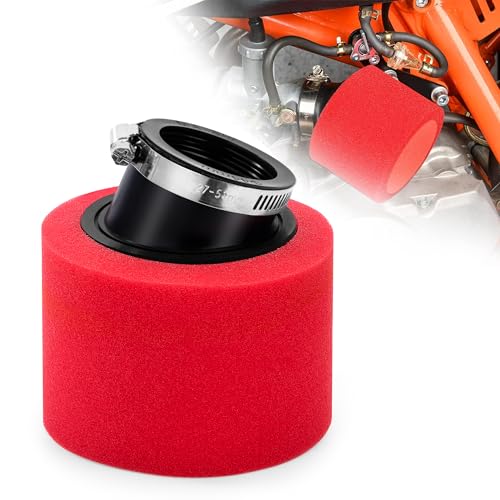 Tunejoy Filtre à Air de Moto Double Mousse Sponge de 45mm Bouche Biseau pour 50CC 70CC 90CC 110CC 125CC 150CC ATV Dirt Vélo de Saleté Moto Kart Quad Scooter Rouge