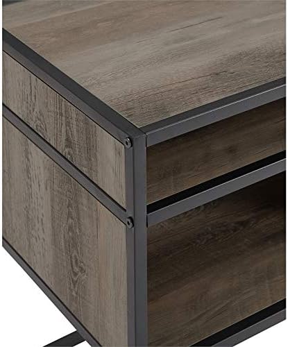Walker Edison Industrial Modern Metal Frame Wood Rectangle Side Accent Table Set Living Room Storage Shelf End Table, 20 Inch, Grey Wash