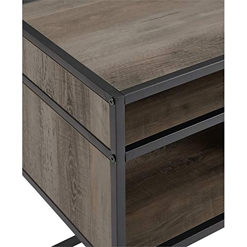 Walker Edison Industrial Modern Metal Frame Wood Rectangle Side Accent Table Set Living Room Storage Shelf End Table, 20 Inch, Grey Wash #TOP3