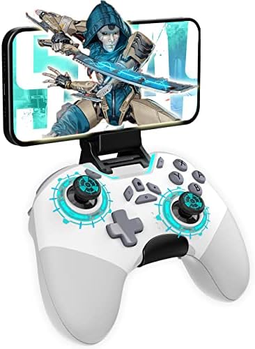 Bluetooth Controller for Switch/PC/iPhone/Android/Apple Arcade MFi Games/TV/Steam, Pro Wireless Game Controller Remote Gamepad with Phone Clip with Lock Speed/6-Axis Gyro/Dual Motors/Turbo/Switch Key (White)