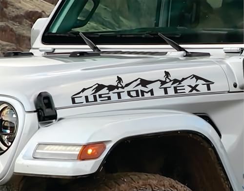 Set of 2 Your Own Cool Custom Text Name Bigfoot Mountain Decal Compatible with All Jeeps Wrangler Gladiator JK TJ YJ CJ Hood (Single Color)