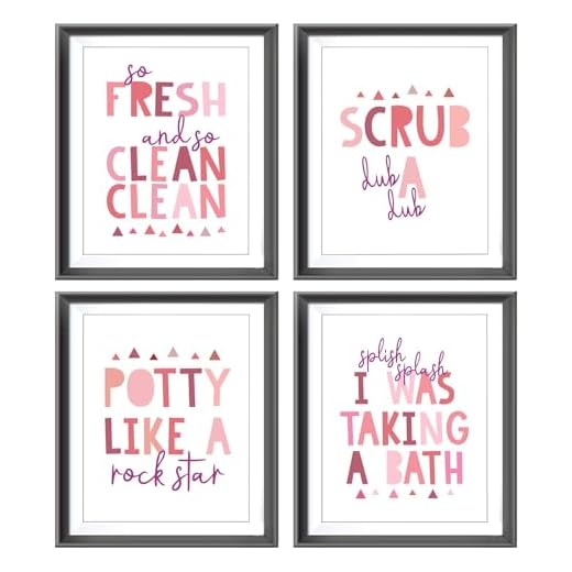 So Fresh and Clean Colorful Bathroom Art Poster Prints for Home Kid Washroom Restroom Nursery Toilet Laundry Decor,Funny Bathroom Rules Word Art Decorations Prints Wall Art Unframed 4pcs 8x10in(Pink)
