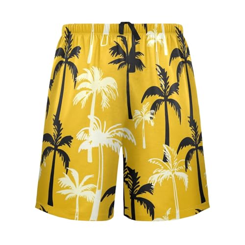 Palm Tree Yellow Pajama Shorts for Men Lounge Pants Lounge Bottoms Super Soft Men Pajama Bottoms with Pockets, S-XXL