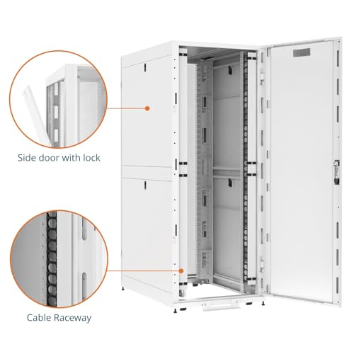Image of Tecmojo 42U Server Rack Cabinet - PRE-Assembled 32inch Width 48inch Depth IT Network Equipment Cabinet Rack Enclosure with Casters - 3000lbs Weight Capacity, White