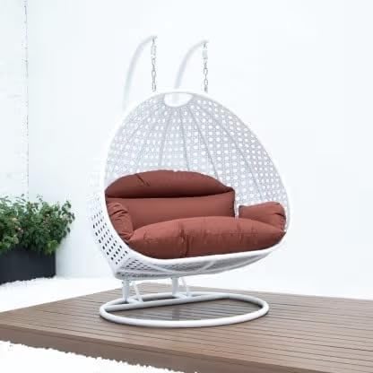 Image of Double Seater Hammock Swing Chair with Stand & Cushion | Heavy Duty Powder Coated Steel Frame | Outdoor Indoor Hanging Swing for Patio Balcony Garden Terrace Living Room (White-Maroon)