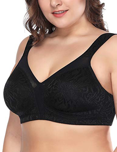 Deyllo Women's Full Coverage Plus Size Comfort Minimizer Bra Wirefree Non Padded(Black,36D)