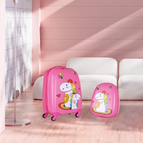 Unicorn-Kids-Luggage-Girls-Carry-on-Suitcase-W-4-Spinner-Wheels-Pink-Travel-Luggage-Set-WBackpack-Trolley-Luggage-for-Children-ToddlersPINK