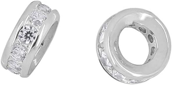 egemmall 2PC Sterling Silver CZ Rondelle Heishi Spacer Bead 5.5mm, Rhodium Plated