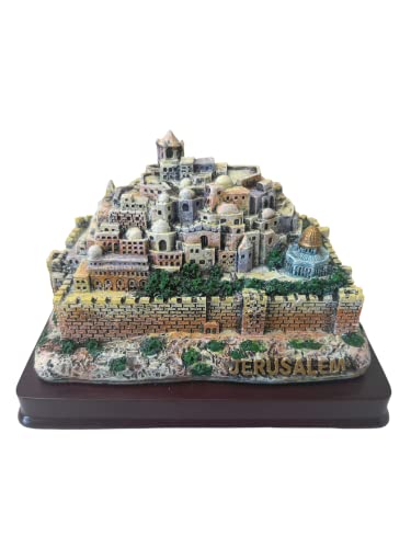 Estatua panorámica 3D de Jerusalén sobre base de madera