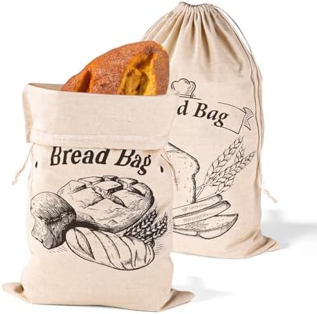 2pcs Unbleached Bread Bags, 17.8x11.8 Inch Reusable Bread Container Washable Loaf Bags Loaf Storage for Homemade Bagels Toast Croissant (Khaki)
