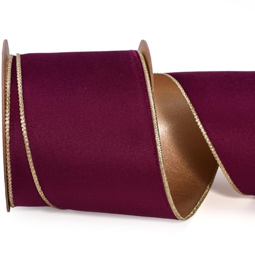 LaRibbons Burgundy Velvet Ribbon Wired, Burgundy...