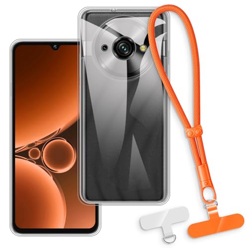 OAGELIM 2-in-1�ی�P�[�X�ƃ��X�g�X�g���b�v Oukitel C59 �Ƃ̌݊������� ���O���\�ȃ��j���[�h�t���d�b�J�o�[�A����~�ߕ����h�~�O���b�v�n���h�� (�N���A + �I�����W)