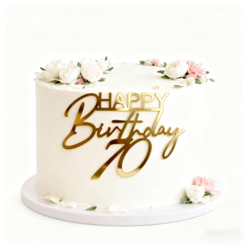 Happy Birthday 70 Cake Topper, Gold Acrylic Cheers to 70 Years Seventy Birthday Cake Charm Cake Pick Hello 70 Fabulous Cake Side Decorations for Happy 70th Anniversary Party Supplies (70)