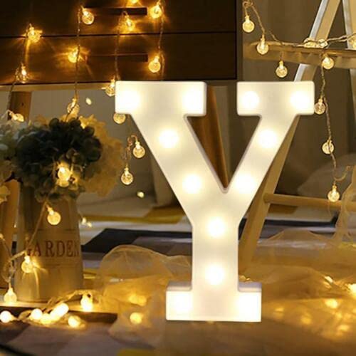 Topzilly LED Marquee Letter Lights Sign, Warm White LED Lamp, Light up 26 Alphabet for Living Room, Bedroom Table & Wall, Home Bar, Christmas, Wedding, Party Festival Decoration (Y)
