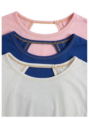 Image of RoseSeek Women's 3 Packs Open Back Tops T Shirt Criss Cross Cut Out Tee Short Sleeve Crewneck Summer Backless Tops