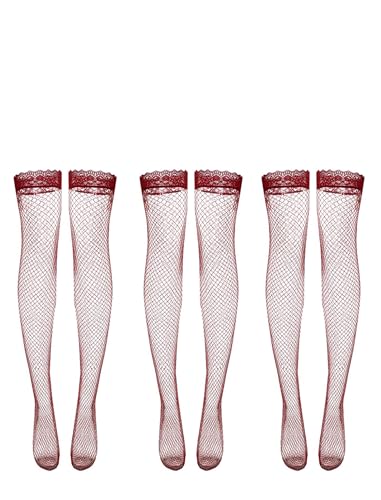 Image of Alrovetoney Fishnet Thigh High Stocking 1 Pair Lace Top Sheer Over Knee Stocking Silky Stockings for Women