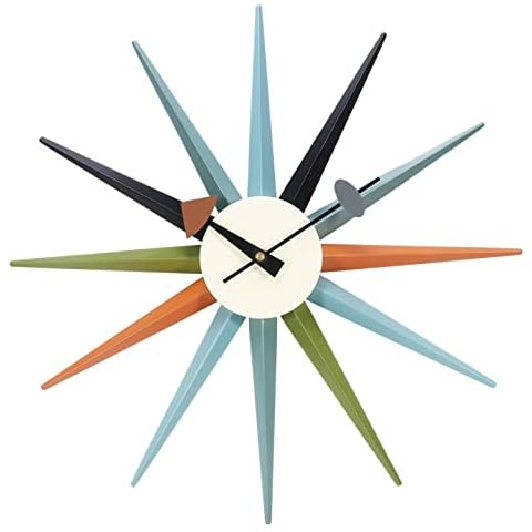 SHISEDECO Modern Sunburst Clock in Multicolor - Non Ticking,Wooden Mid Century Retro Design Decorative Silent Wall Quartz Clock for Home,Living Room,Office and Bedroom etc Cover