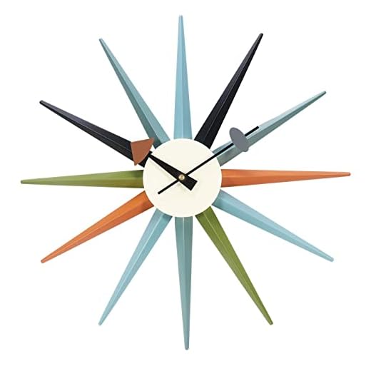 SHISEDECO Modern Sunburst Clock in Multicolor, Non Ticking Wooden Mid Century Retro Design Decorative Silent Wall Quartz Clocks for Home, Living Room, Office and Bedroom etc.