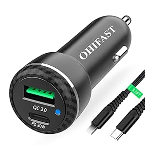 OHIFAST 20W USB C Car Charger Compatible for iPhone 14 Pro Max/Mini/13/12/11/XS/X/XR/8/Plus/SE/iPad/Air 3 Type C…