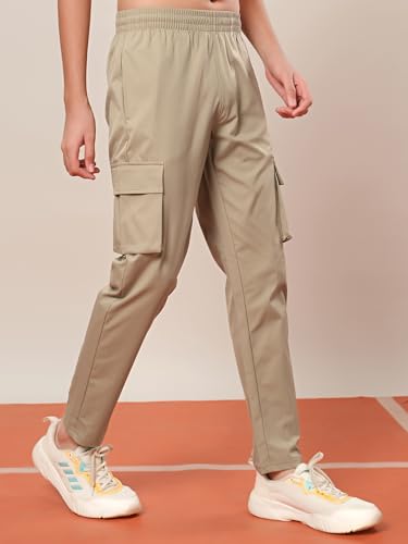 Image of TECHNOSPORT Boys' Solid Straight Fit TS Flexi Cargo Trackpants Drawstring 4-Pocket Polyester Joggers for Sports Play School UPF50+ Anti Odour