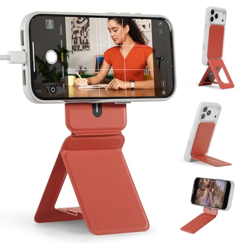 MOFT Phone Tripod Stand Selfie Stick for iPhone, Multi-Angles iPhone Stand, Lightweight & Portable Phone Holder, Strong Magnets, MOVAS Vegan Leather, Travel Essentials, Clay (Without Card Sl