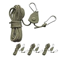 4 Stück 13ft/4M Reflektierende Abspannseile mit Seilspanner, 4mm Einstellbare Seil Ratsche mit Haken, Zeltschnur mit Aufbewahrungstasche für Camping Sonnensegel (Olivgrün)