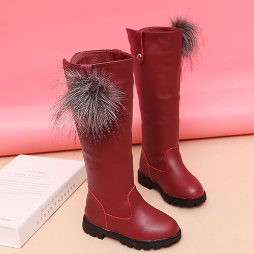 WUIWUIYU Toddler Little/Big Girls Back Zip Pom Pom Knee High Boots Waterproof Riding Cute Snow Boots3