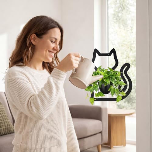 Lewtemi 2 Pcs 12 Inch Black Cat Hanging Planter, Metal Wall Planter with Iron Hanging Chain, Sturdy Iron Plant Holder Flower Pots for Indoor Wall Bedroom Kitchen Living Room Decor Cat Lover Gift by Lewtemi - Used condition - Image 7