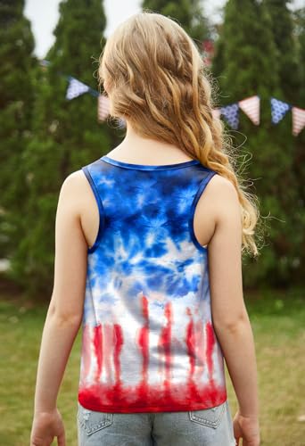 Image of July 4th Girls Patriotic Sleeveless Tie Knot Front Tank Top Stars Stripes Tee Shirt 4-14 Years