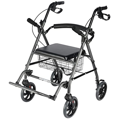 Buy 4 Wheel Rollator Walker with Seat and 8" Wheels Folding Mobility