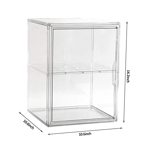 Image of BOHOIDEE X-Large 2 Tiers 14.2 inchX10.6 inchX8 inch Acrylic Display Case with 1 Division Board, Clear Organizer Box Plastic Holder with Magnetic Door for Loungefly Backpack, Handbags, Purses, Boots