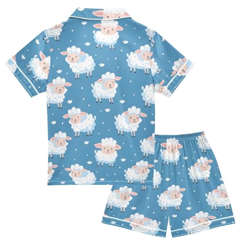 White Sheep Pattern Pajamas Set Summer Button Down Sleepwear Pjs Sets Comfy Loungewear2