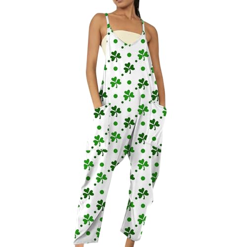 Enterizo de San Patricio con bolsillo y correa ajustable overol verde de mujer