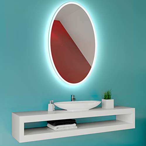 FORAM Modern Bathroom Mirror with LED light and Additional Features - Selection of Switches/Demister Heat Pad/Bluetooth Speaker - Wall Mounted Illuminated Mirror - Lighting Warm/Cold White L58