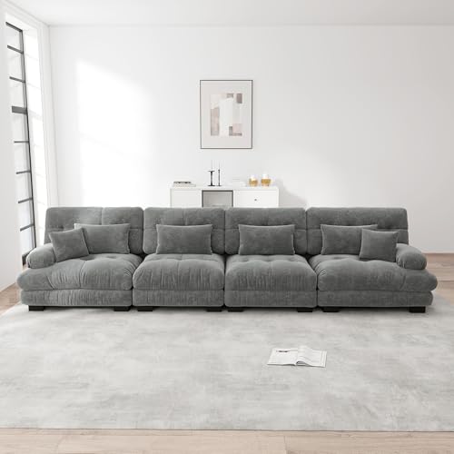 Dolamaní Sofa 4 Sitzer, Couch Sofa Chenille Stoff für Wohnzimmer,Wohnung,Büro,Einfache Montage (Grau, G-(4 Sitzer))